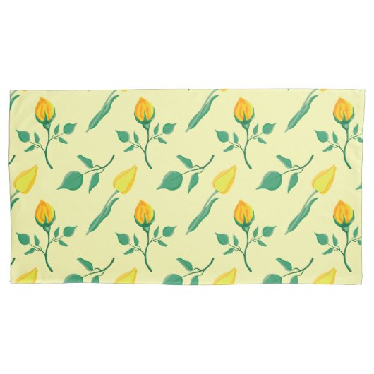 黄色いバラとチューリップの花を持つ花柄 枕カバー (正面左)