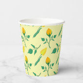 黄色いバラとチューリップの花を持つ花柄 紙コップ (裏面)