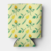 黄色いバラとチューリップの花を持つ花柄 缶クーラー (正面)