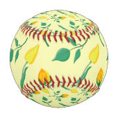 黄色いバラとチューリップの花を持つ花柄 野球ボール (裏面)