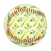 黄色いバラとチューリップの花を持つ花柄 野球ボール (正面左)