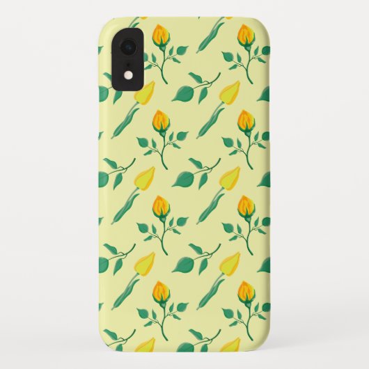 黄色いバラとチューリップの花を持つ花柄 Case-Mate iPhoneケース (裏面)