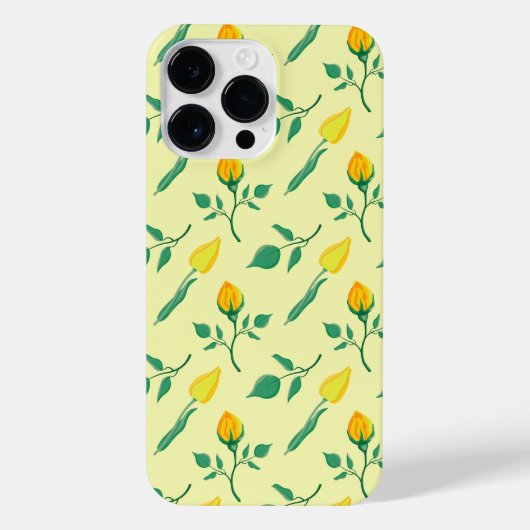 黄色いバラとチューリップの花を持つ花柄 iPhoneケース (裏面)