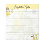 黄色いバラと蝶パーソナライズされた ノートパッド (正面)