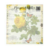 黄色いバラと蝶パーソナライズされた ノートパッド (正面)