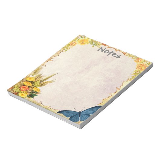 黄色いバラと青い蝶の小パーソナライズされた形 ノートパッド (回転)