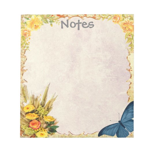 黄色いバラと青い蝶の小パーソナライズされた形 ノートパッド (正面)