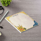 黄色いバラと青い蝶の小パーソナライズされた形 ノートパッド