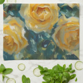 黄色いバラの夏の花の絵 キッチンタオル (折り畳み)