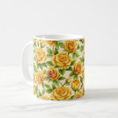 黄色いバラの美しいシームレスなパターン コーヒーマグカップ (正面左)