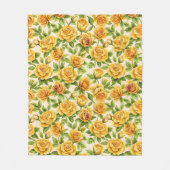 黄色いバラの美しいシームレスなパターン フリースブランケット (正面)