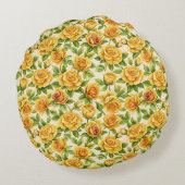 黄色いバラの美しいシームレスなパターン ラウンドクッション (裏面)