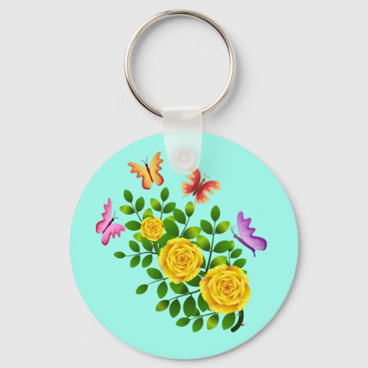 黄色いバラの花とバターファイル–64567 キーホルダー (正面)