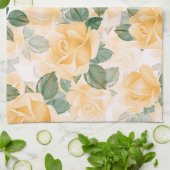 黄色いバラの花の模様 キッチンタオル (折り畳み)