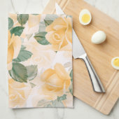 黄色いバラの花の模様 キッチンタオル (四つ折り)
