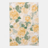 黄色いバラの花の模様 キッチンタオル (縦)