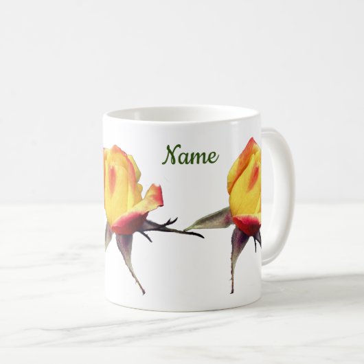 黄色いバラの花パーソナライズされた コーヒーマグカップ (正面右)