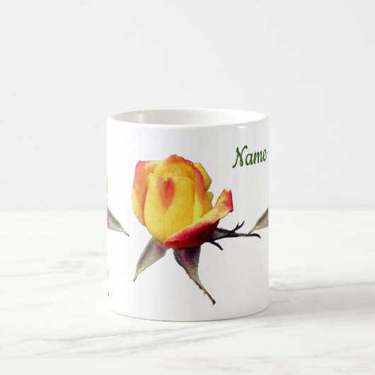 黄色いバラの花パーソナライズされた コーヒーマグカップ (中央)