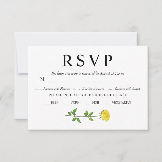 黄色いバラの花ロマンチックな結婚フローラ 出欠カード (正面)