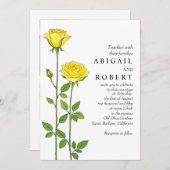 黄色いバラの花ロマンチックな結婚フローラ 招待状 (正面/裏面)