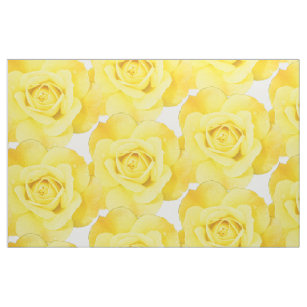 黄色いバラの花柄花白抽象芸術 ファブリック