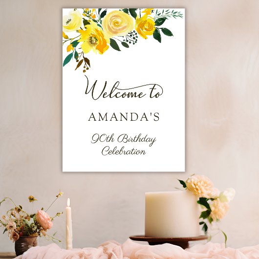 黄色いバラの花90誕生日歓迎ポスター ポスター