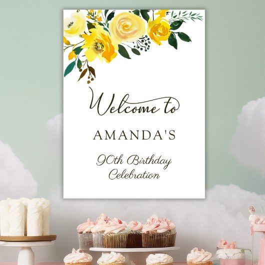 黄色いバラの花90誕生日歓迎ポスター ポスター