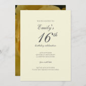 黄色いバラ16歳の誕生日パーティーの招待状 招待状 (正面/裏面)