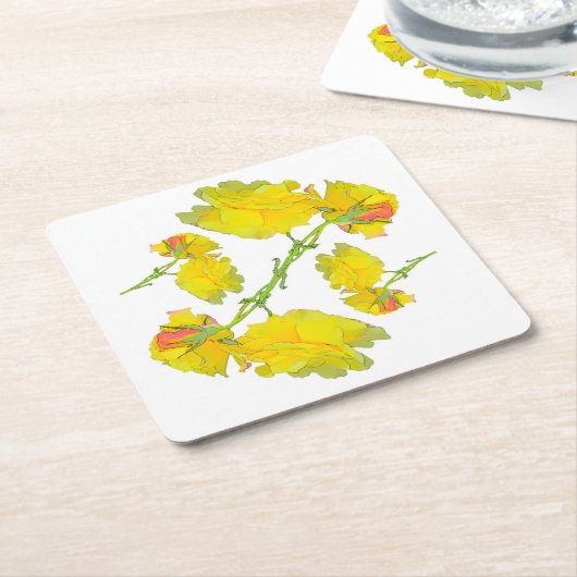 黄色いバラ。 スクエアペーパーコースター (アングル)