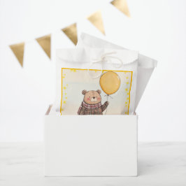 黄色いバルーンと茶色の格子状セーターを着たクマ フェイバーバッグ