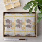 黄色いバルーンと茶色の格子状セーターを着たクマ 薄葉紙 (ギフト)