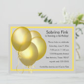 黄色いバルーン誕生日パーティーの招待 招待状 (スタンド正面)