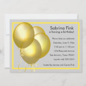 黄色いバルーン誕生日パーティーの招待 招待状 (正面)