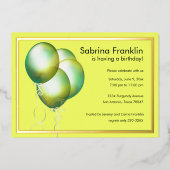 黄色いバルーン誕生日パーティーの招待 箔招待状 (正面)