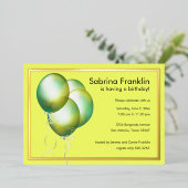 黄色いバルーン誕生日パーティーの招待 箔招待状 (立ち正面)