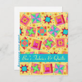黄色いパッチワークキルトの芸術の店の発表 案内ポストカード (正面/裏面)