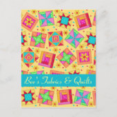 黄色いパッチワークキルトの芸術の店の発表 案内ポストカード (正面)