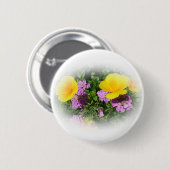 黄色いパンジーと紫の庭の花 缶バッジ (正面&裏面)
