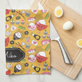 黄色いパーソナライズされたすし可愛い柄 キッチンタオル (四つ折り)