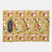 黄色いパーソナライズされたすし可愛い柄 キッチンタオル (横)