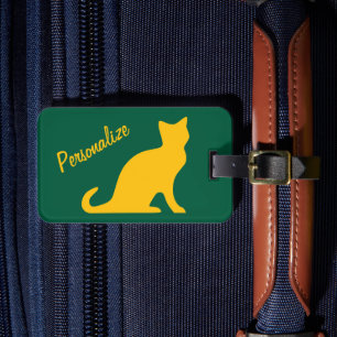 黄色いパーソナライズされた座り猫シルエット旅行 ラゲッジタグ