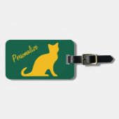 黄色いパーソナライズされた座り猫シルエット旅行 ラゲッジタグ (正面横)