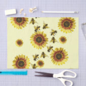 黄色いヒマワリおよび蜂蜜の蜂の夏パターン 薄葉紙 (クラフト)