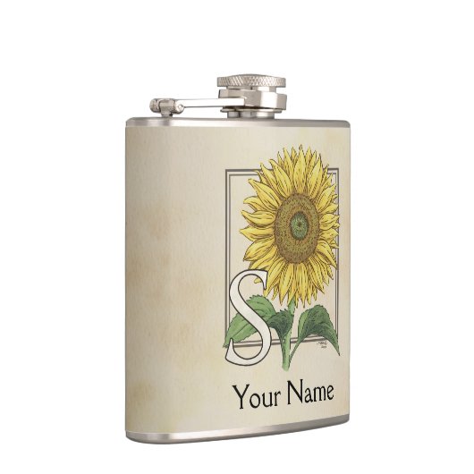 黄色いヒマワリのパーソナライズなモノグラム フラスク (右)