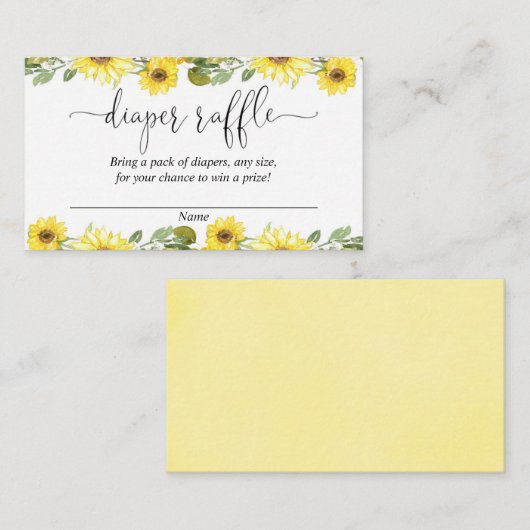 黄色いヒマワリのベビーシャワーのおむつのラッフルカード エンクロージャーカード (正面/裏面)