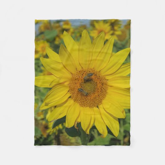 黄色いヒマワリの夏の花 フリースブランケット (正面)