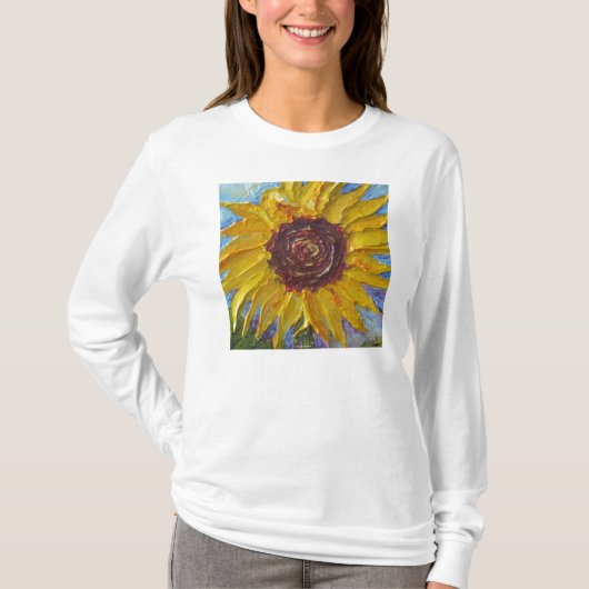 黄色いヒマワリの女性長袖(合う) Tシャツ (正面)
