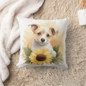 黄色いヒマワリの子犬 クッション (ブランケット)