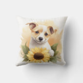 黄色いヒマワリの子犬 クッション (裏面)