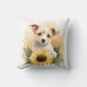 黄色いヒマワリの子犬 クッション (正面)